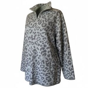 Leopard Print Quarter-Zip Pullover Sweatshirt Grey Black Oversize XL NWT Spandex
